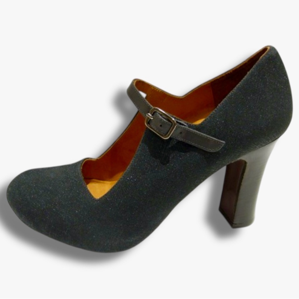 Chie Mihara Metallic Tweed Pinup Shoes Square Vamp Block Heel Size 39.5 US 9.5 - Picture 2 of 13